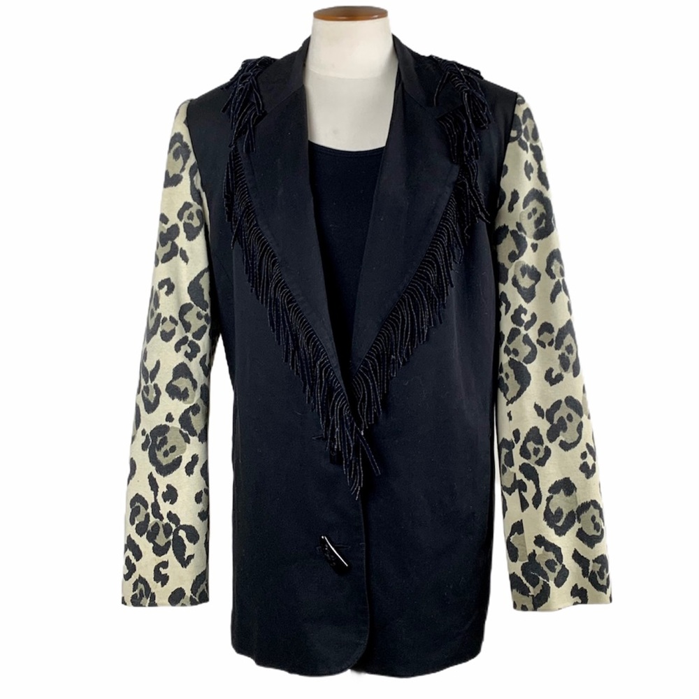 80s Cache Blazer Jacket With Fringe And Animal Pr… - image 1